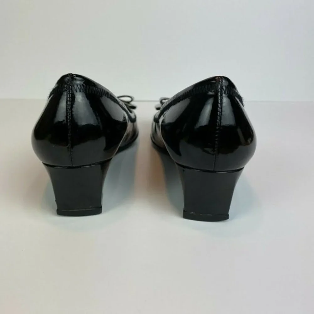 Stuart‎ Weitzman Wedge Heels 5.5 Black Patent Leather Silver Bow Office Career - Picture 3 of 11